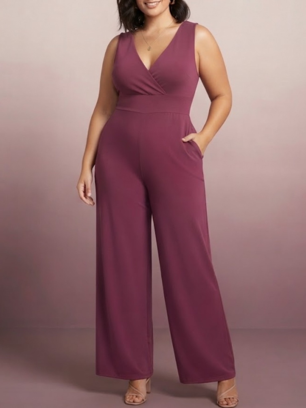 NEW BCBGeneration Jumpsuit Cranberry Sleeveless Occasion Stretchy Banded Waist
